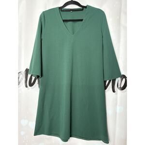 Kristine‎ L/XL Tunic Top V-Neck Green Bell Sleeve Lagenlook Artsy Capsule